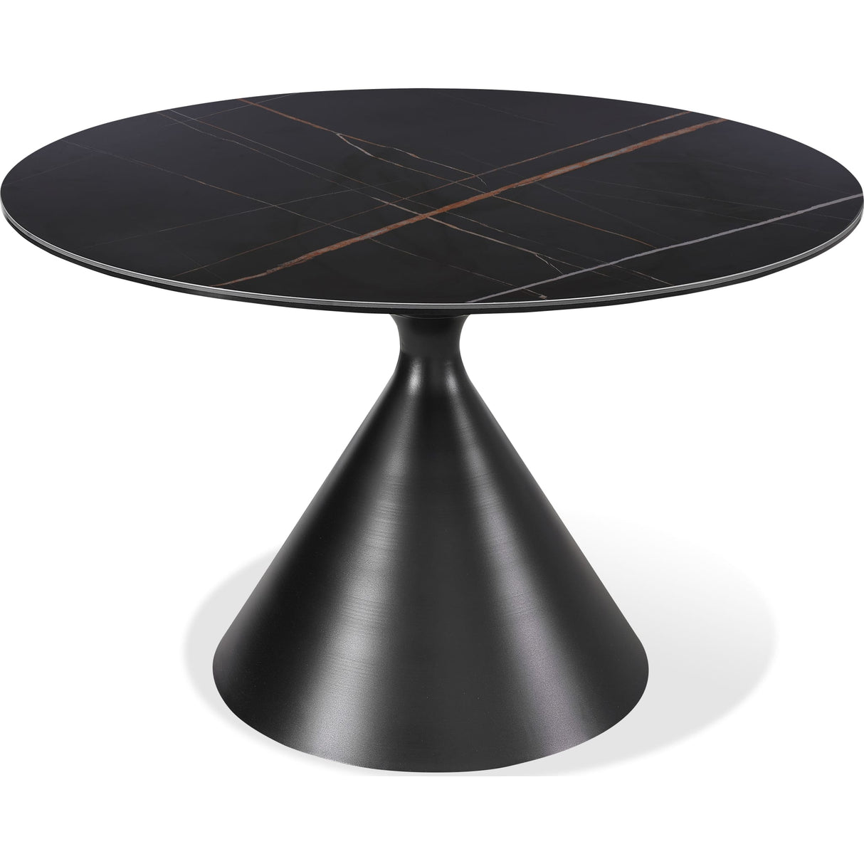 Winston Stone Top Metal Base Round Dining Table in Black