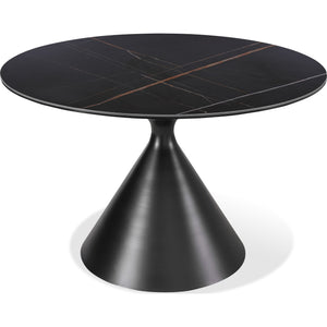 Winston Stone Top Metal Base Round Dining Table in Black