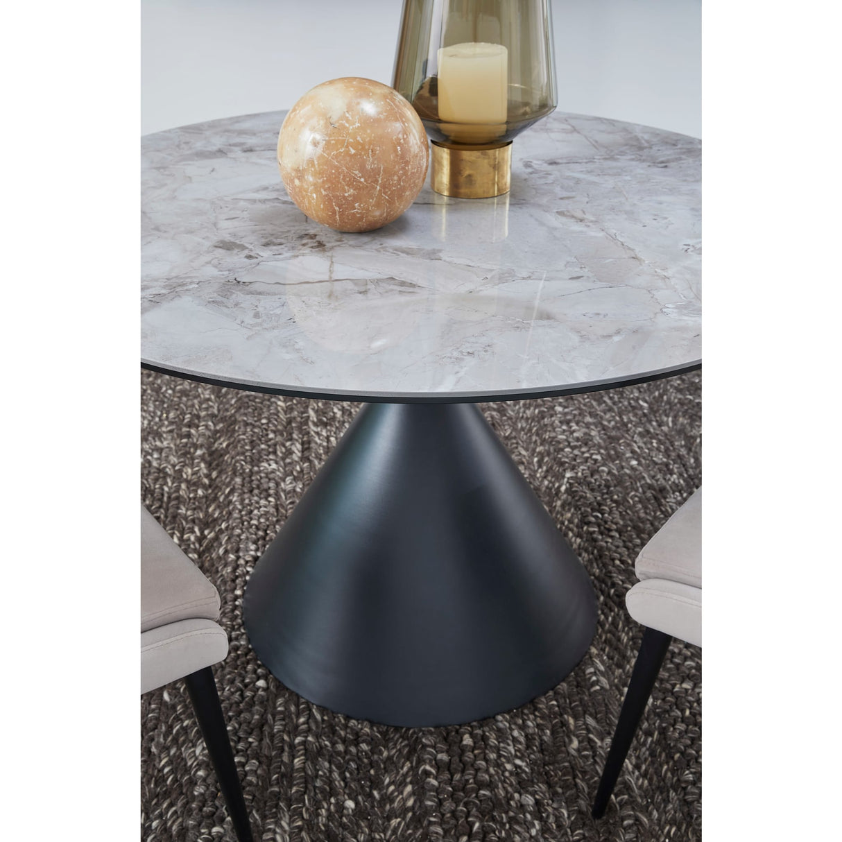 Winston Stone Top Metal Base Round Dining Table in Grigio
