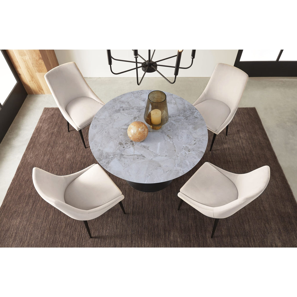 Winston Stone Top Metal Base Round Dining Table in Grigio