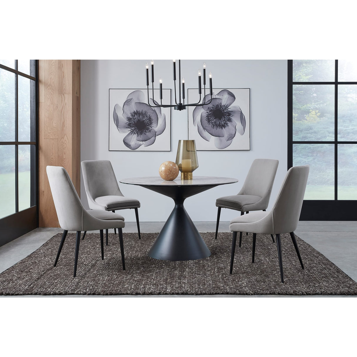 Winston Stone Top Metal Base Round Dining Table in Grigio
