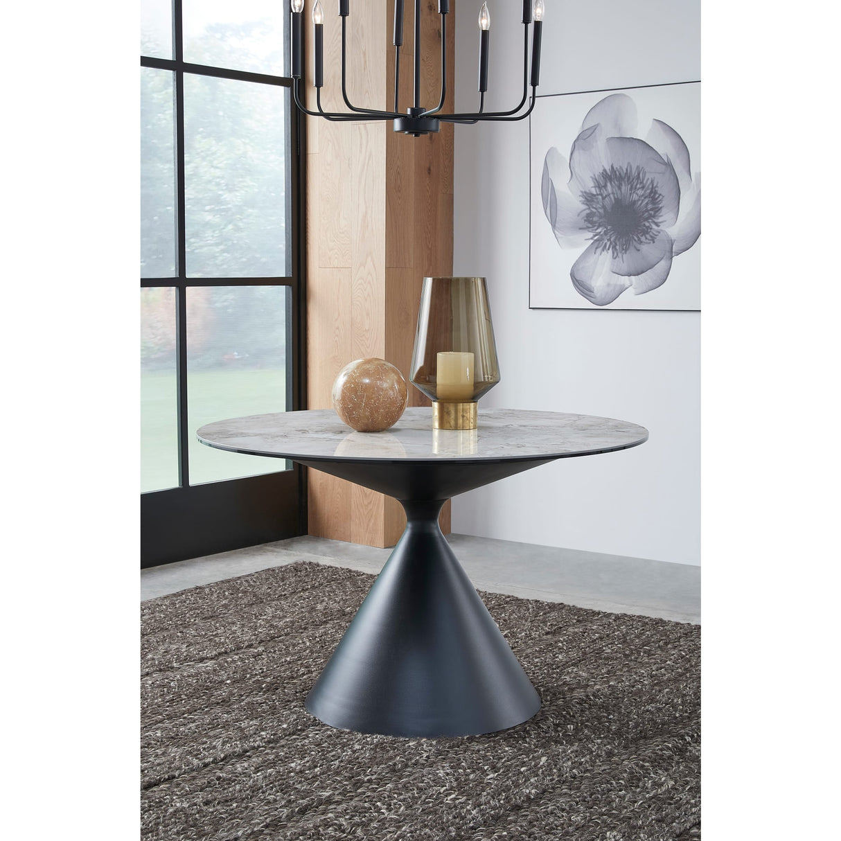 Winston Stone Top Metal Base Round Dining Table in Grigio