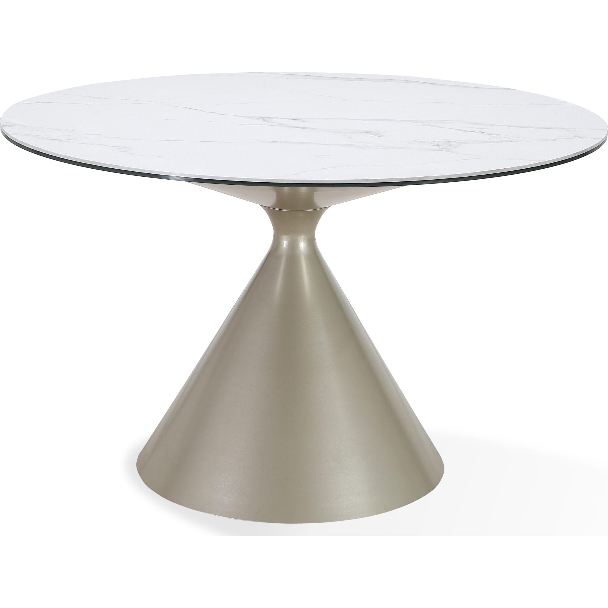 Winston Stone Top Metal Base Round Dining Table in Oat Milk and Champagne
