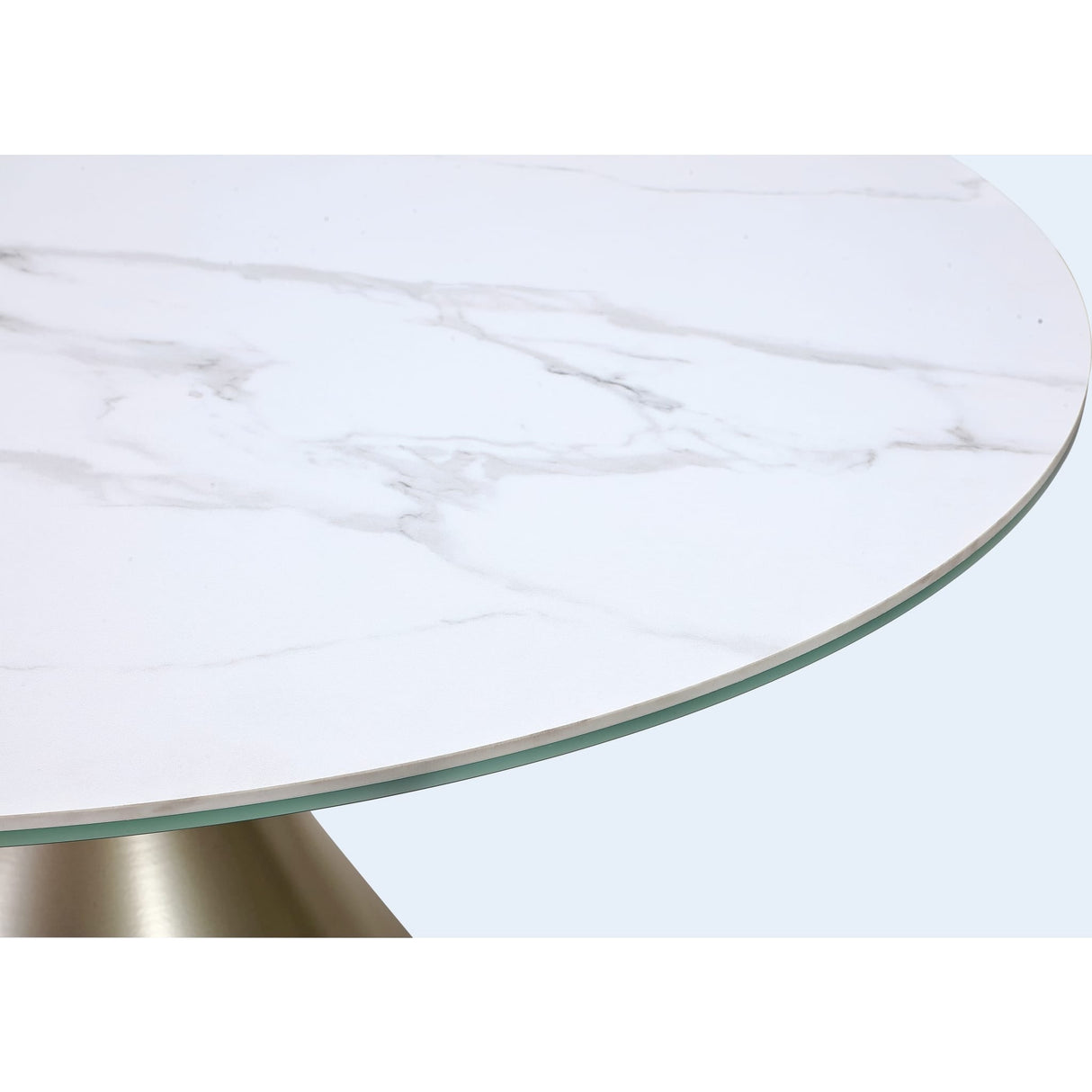 Winston Stone Top Metal Base Round Dining Table in Oat Milk and Champagne
