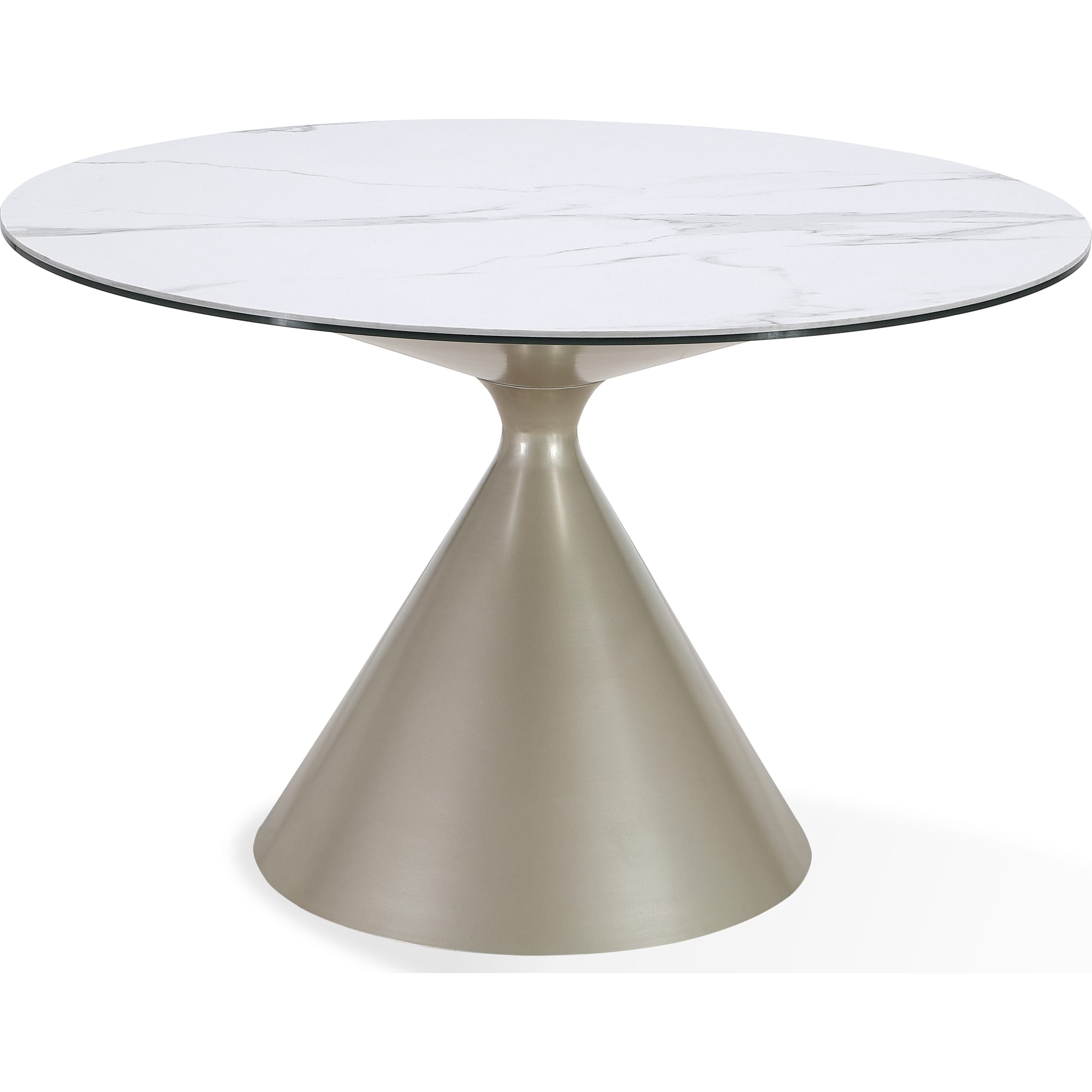 Winston Stone Top Metal Base Round Dining Table in Oat Milk and Champagne