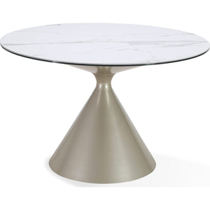 Winston Stone Top Metal Base Round Dining Table in Oat Milk and Champagne