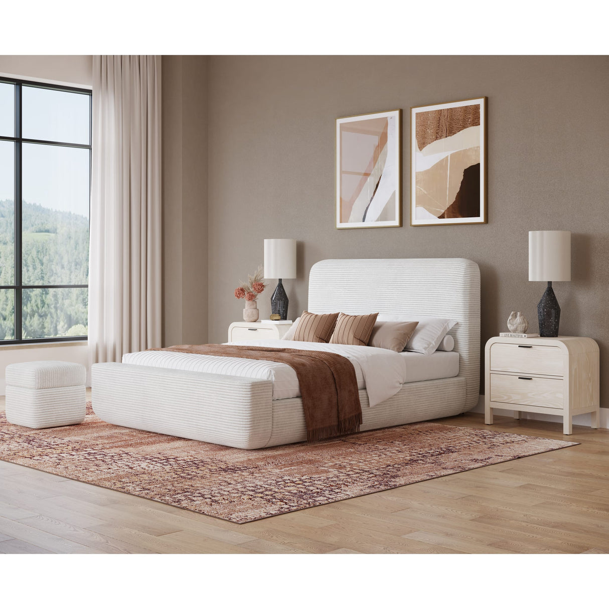 Wisteria Upholstered Storage Ottoman in Frosty Corduroy