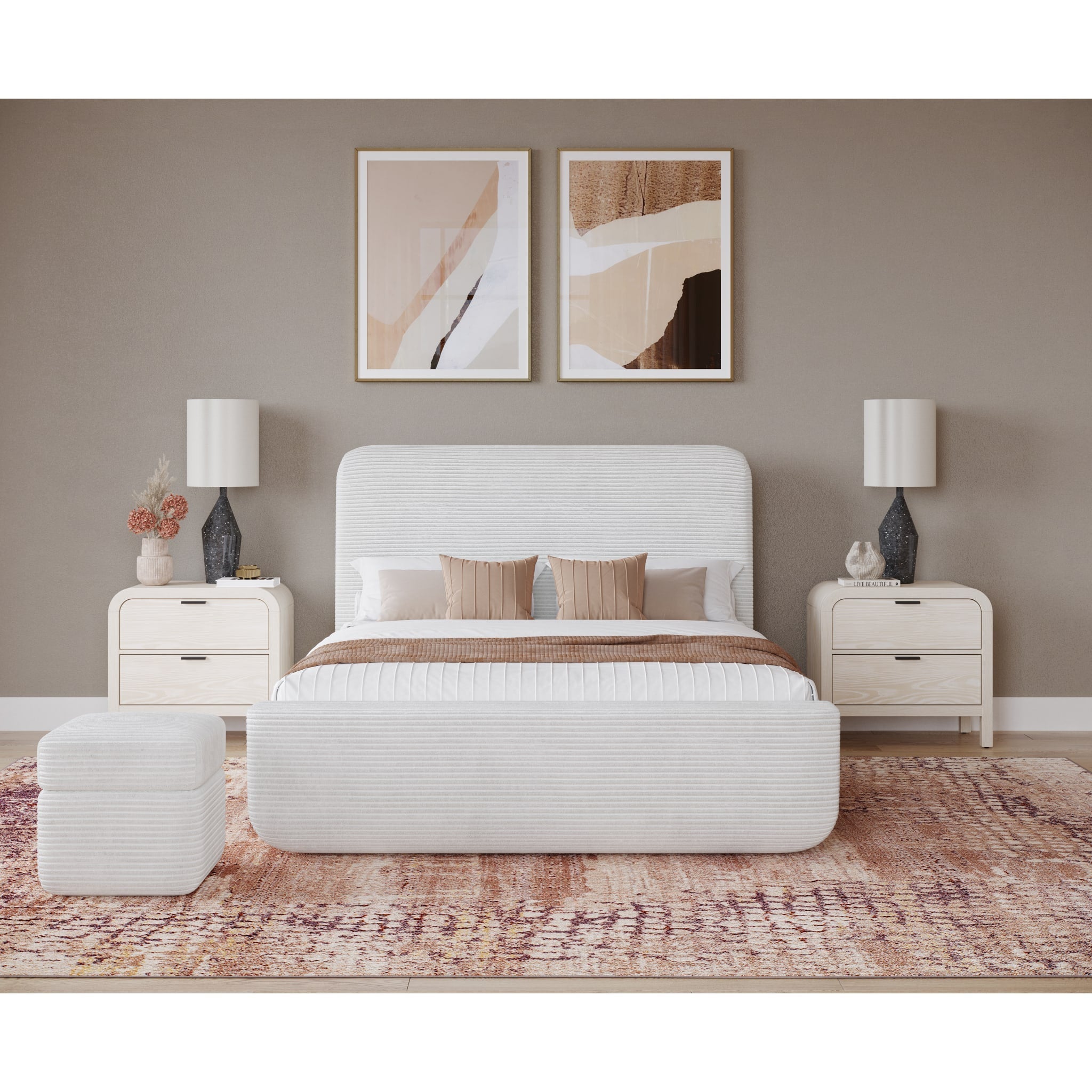 Wisteria Upholstered Storage Ottoman in Frosty Corduroy