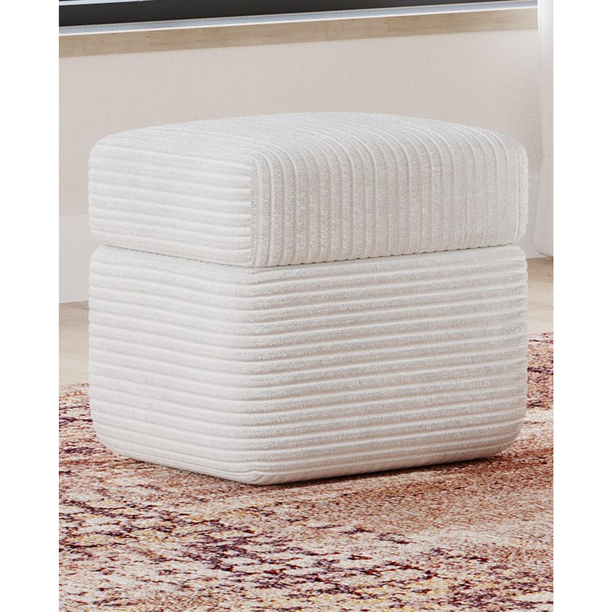 Wisteria Upholstered Storage Ottoman in Frosty Corduroy