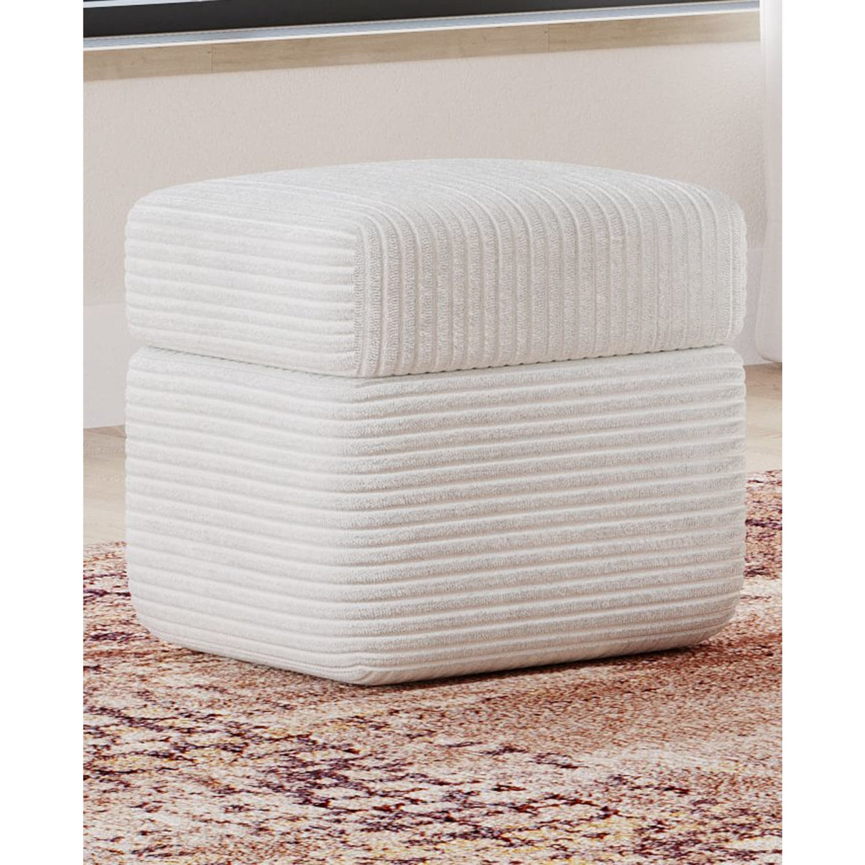 Wisteria Upholstered Storage Ottoman in Frosty Corduroy
