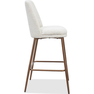 Wyatt Upholstered Bar Stool in Ricotta Boucle and Bronze Metal