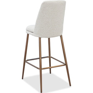 Wyatt Upholstered Bar Stool in Ricotta Boucle and Bronze Metal