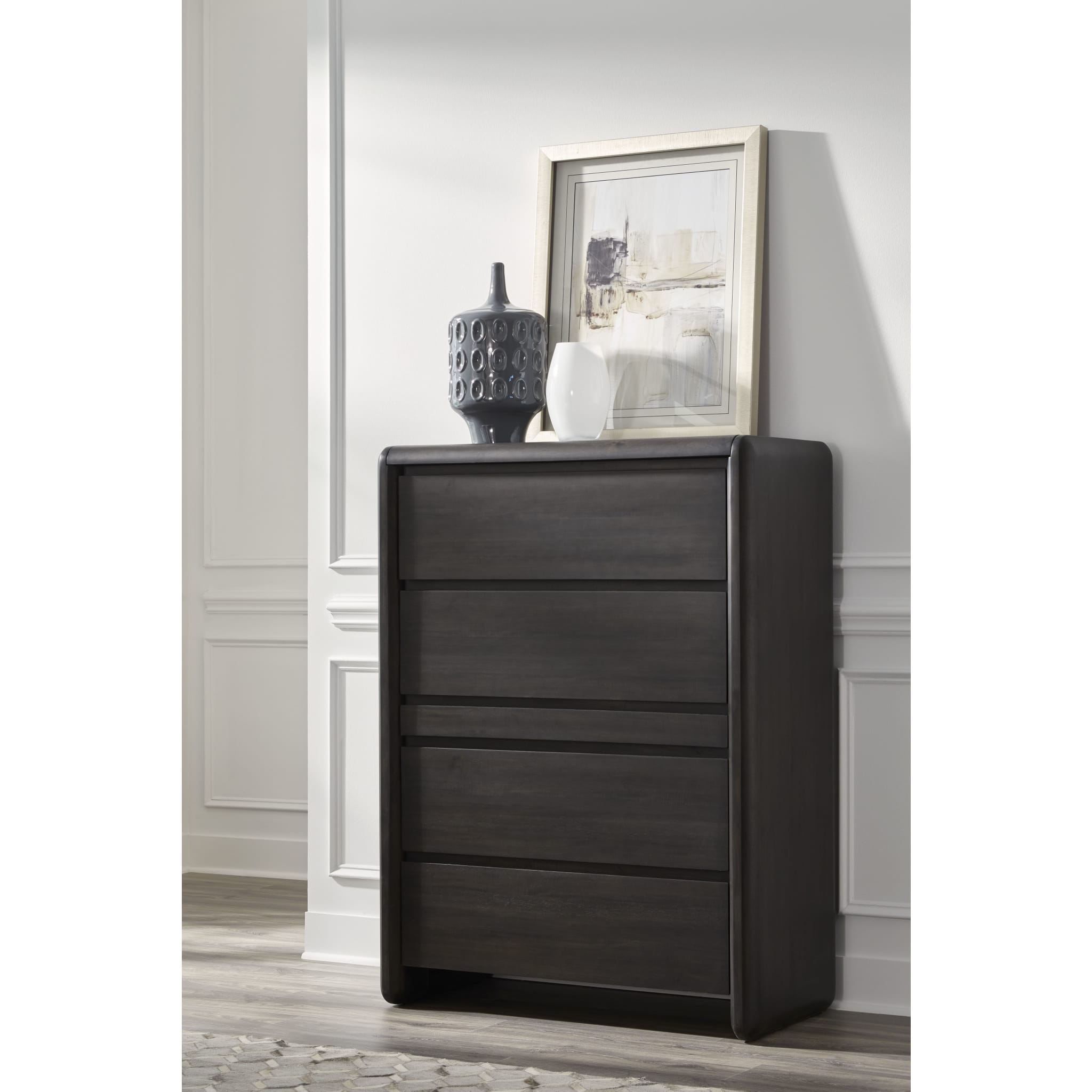 Xolani Five Drawer Acacia Wood Chest with Jewelry Tray in Jaguar