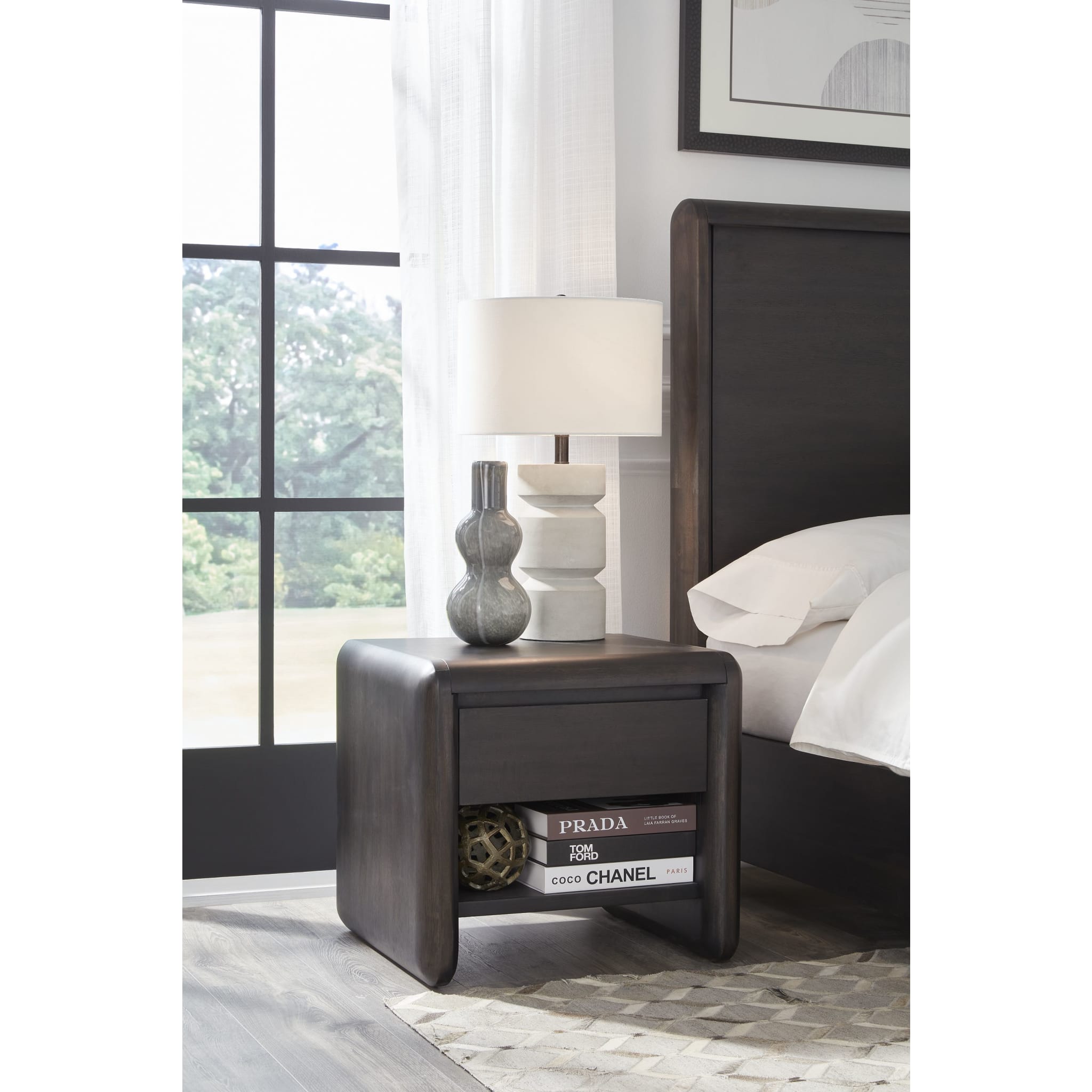 Xolani One Drawer Acacia Wood Nightstand in Jaguar