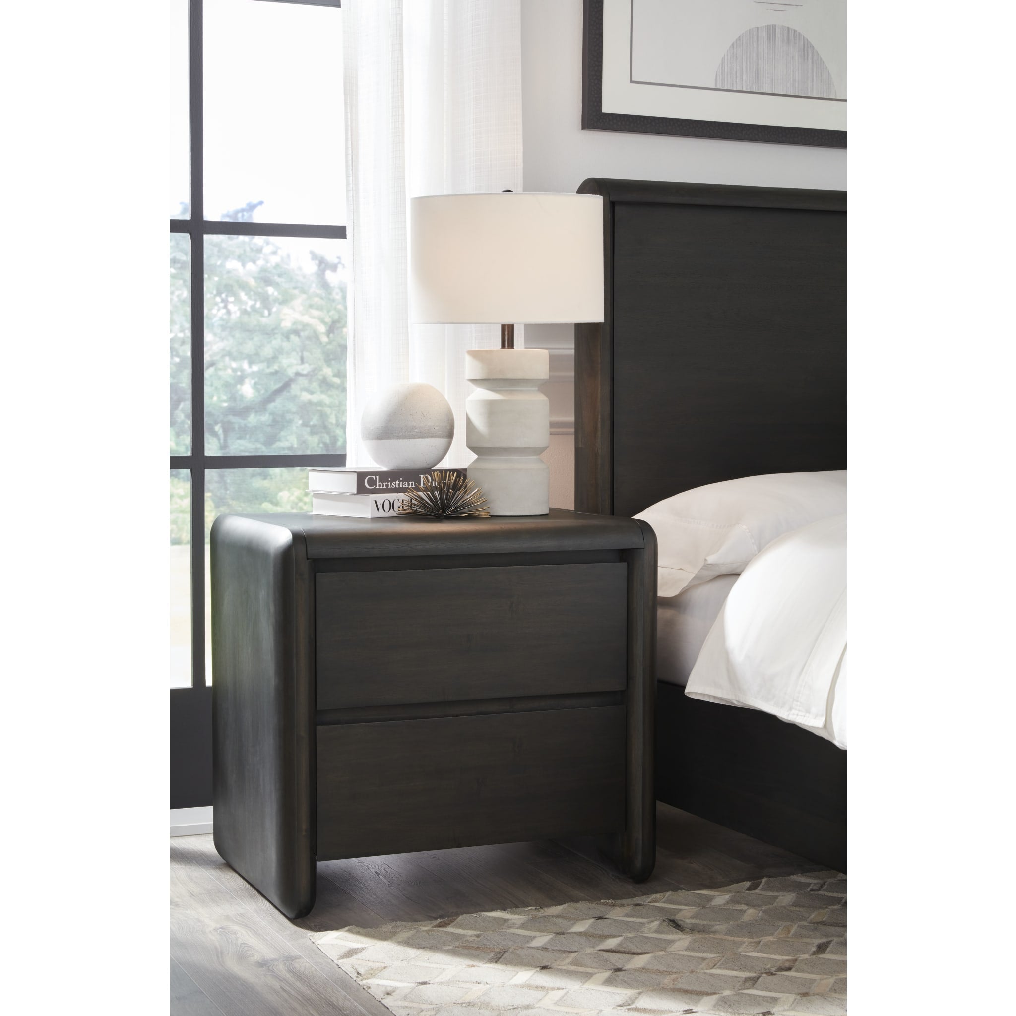 Xolani Two Drawer Acacia Wood Nightstand in Jaguar