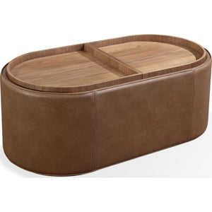 Yeal Leather Upholstered Storage Coffee Table with Wooden Tray Top and Casters