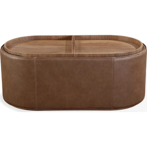 Yeal Leather Upholstered Storage Coffee Table with Wooden Tray Top and Casters