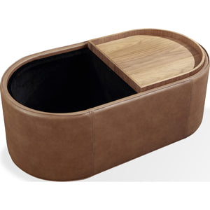 Yeal Leather Upholstered Storage Coffee Table with Wooden Tray Top and Casters