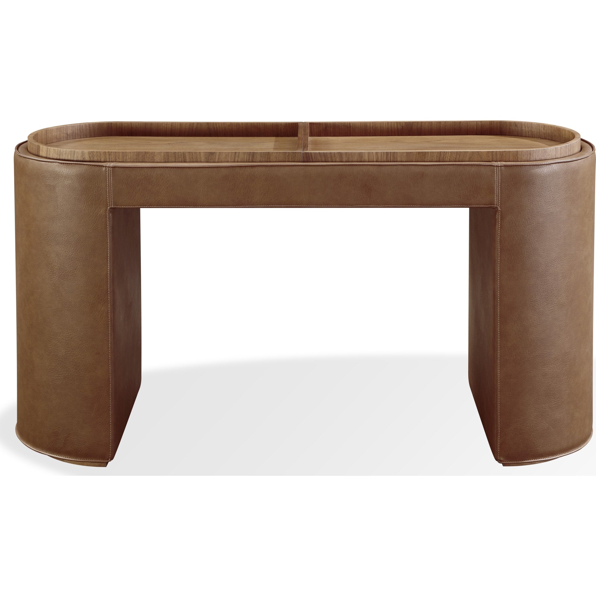Yeal Leather Upholstered Storage Console Table with Wooden Tray Top