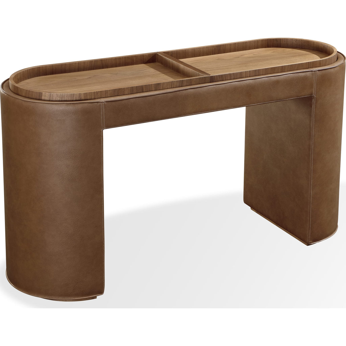Yeal Leather Upholstered Storage Console Table with Wooden Tray Top