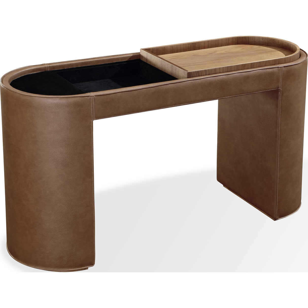 Yeal Leather Upholstered Storage Console Table with Wooden Tray Top