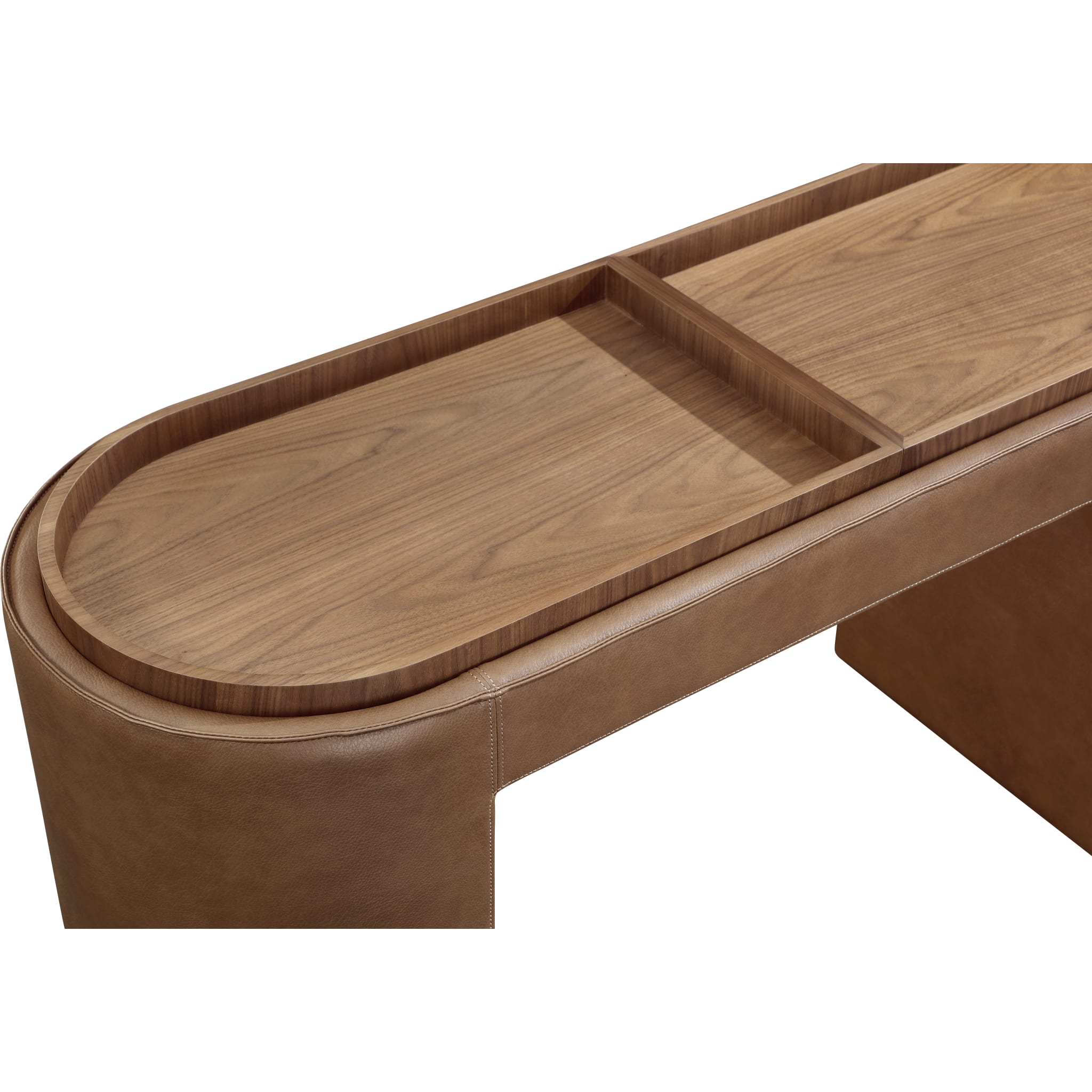 Yeal Leather Upholstered Storage Console Table with Wooden Tray Top