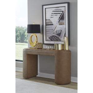 Yeal Leather Upholstered Storage Console Table with Wooden Tray Top