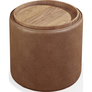 Yeal Leather Upholstered Storage End Table with Wooden Tray Top