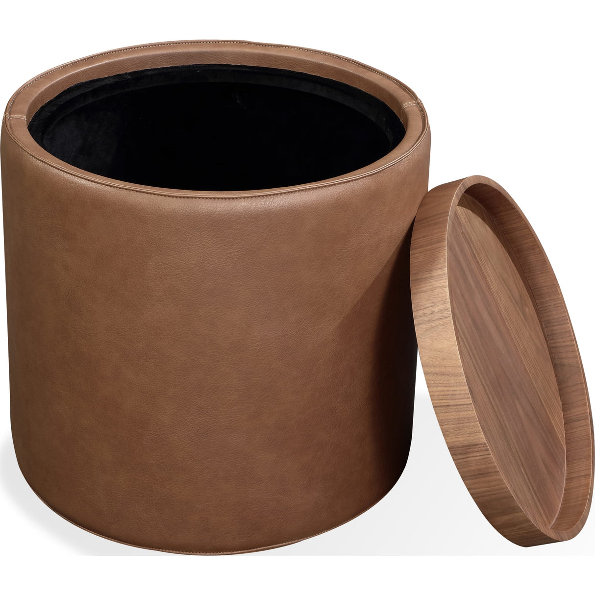 Yeal Leather Upholstered Storage End Table with Wooden Tray Top