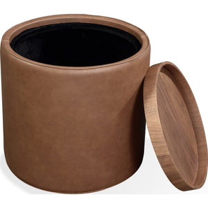 Yeal Leather Upholstered Storage End Table with Wooden Tray Top