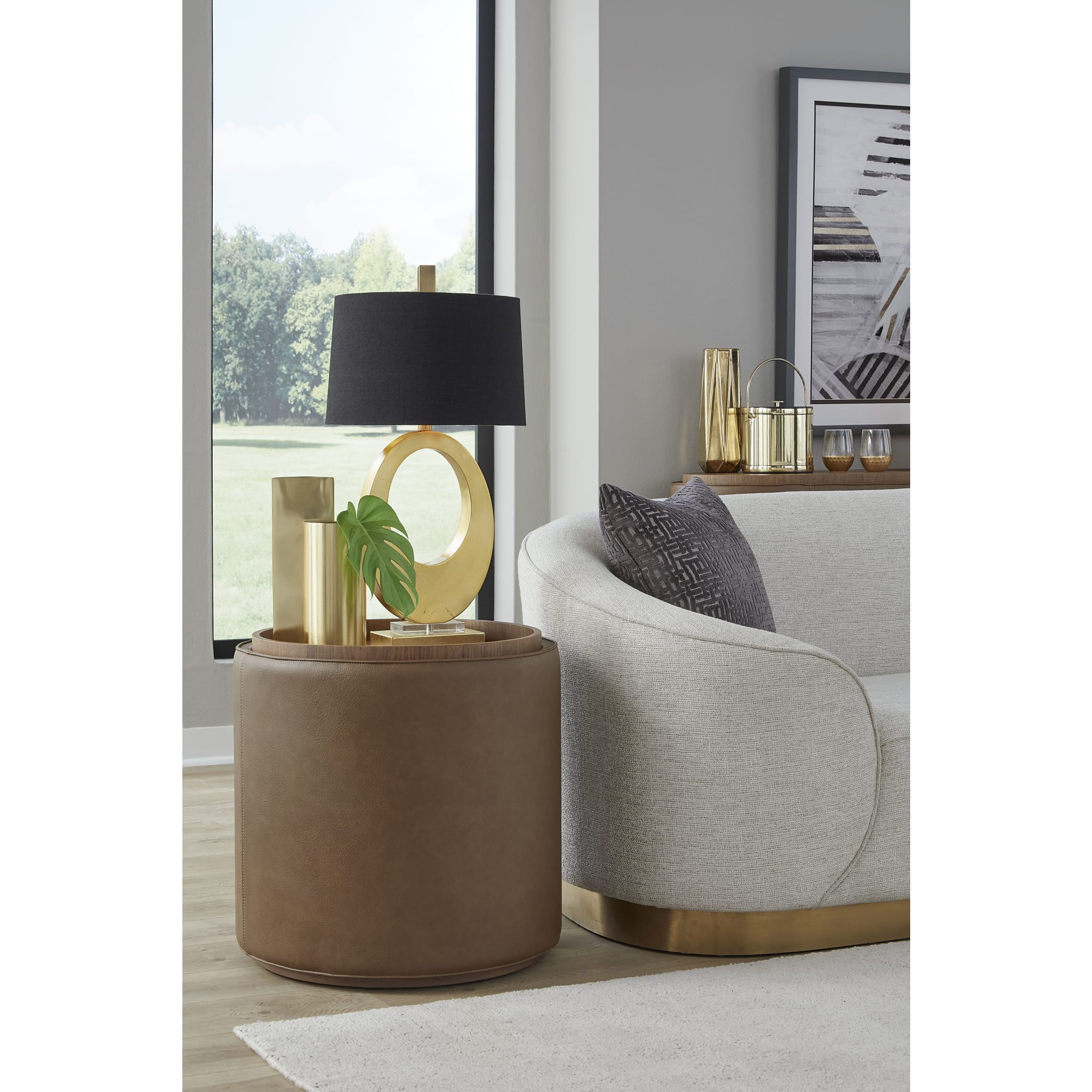 Yeal Leather Upholstered Storage End Table with Wooden Tray Top