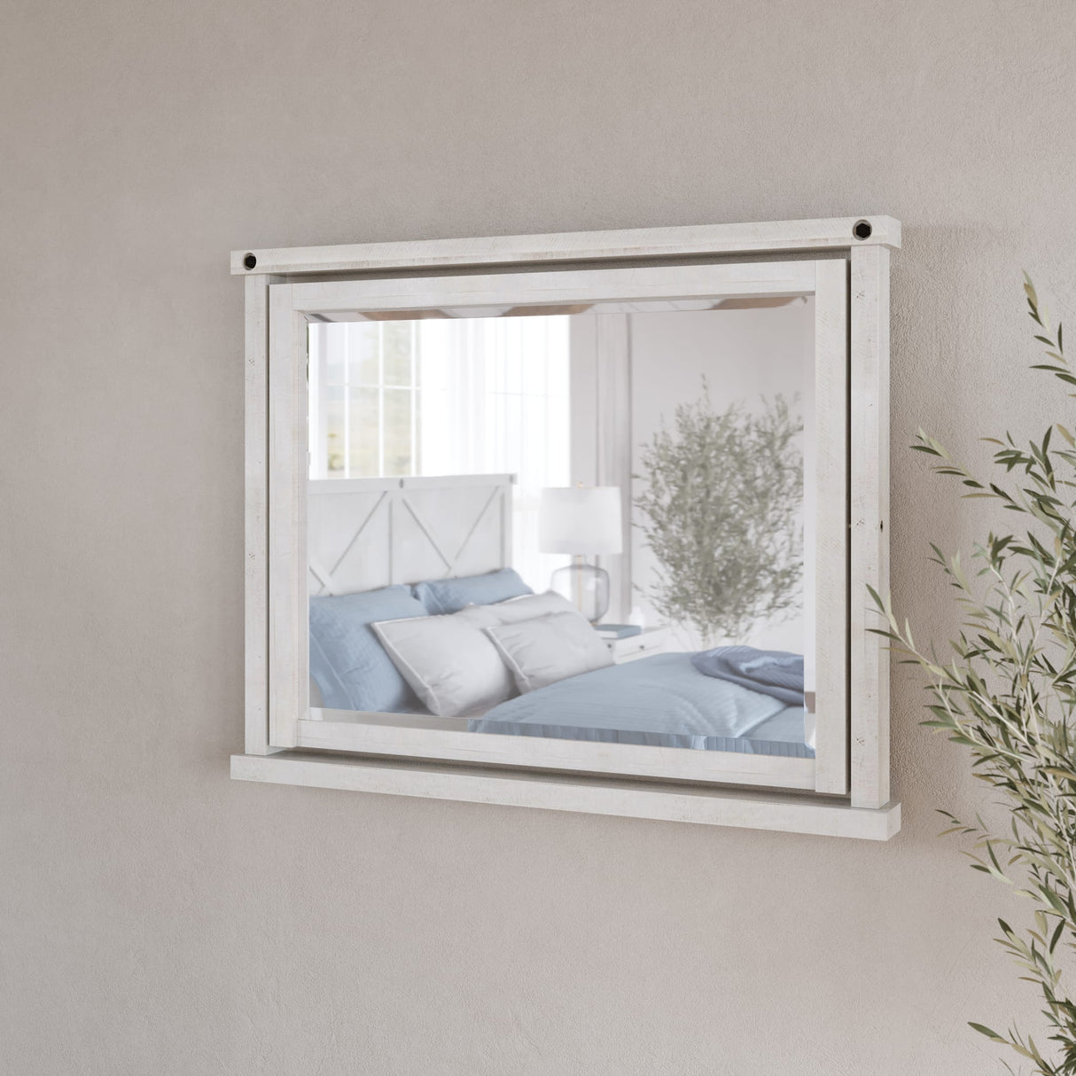 Yosemite Solid Wood Mirror in Rustic White