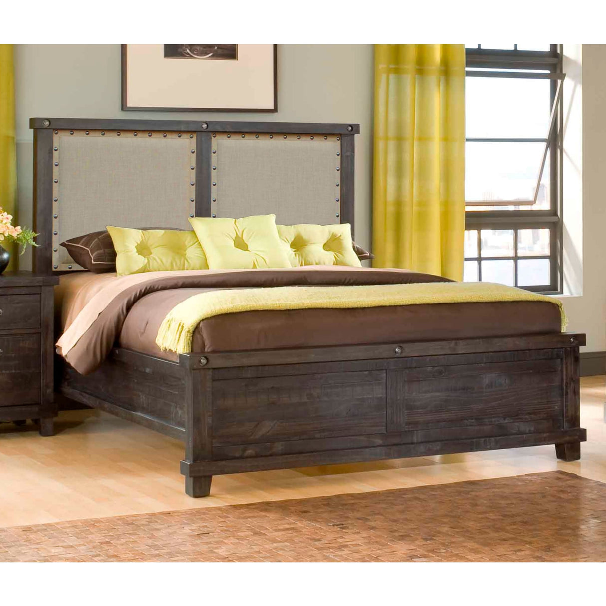 Yosemite Upholstered Wood Panel Bed in Cafe