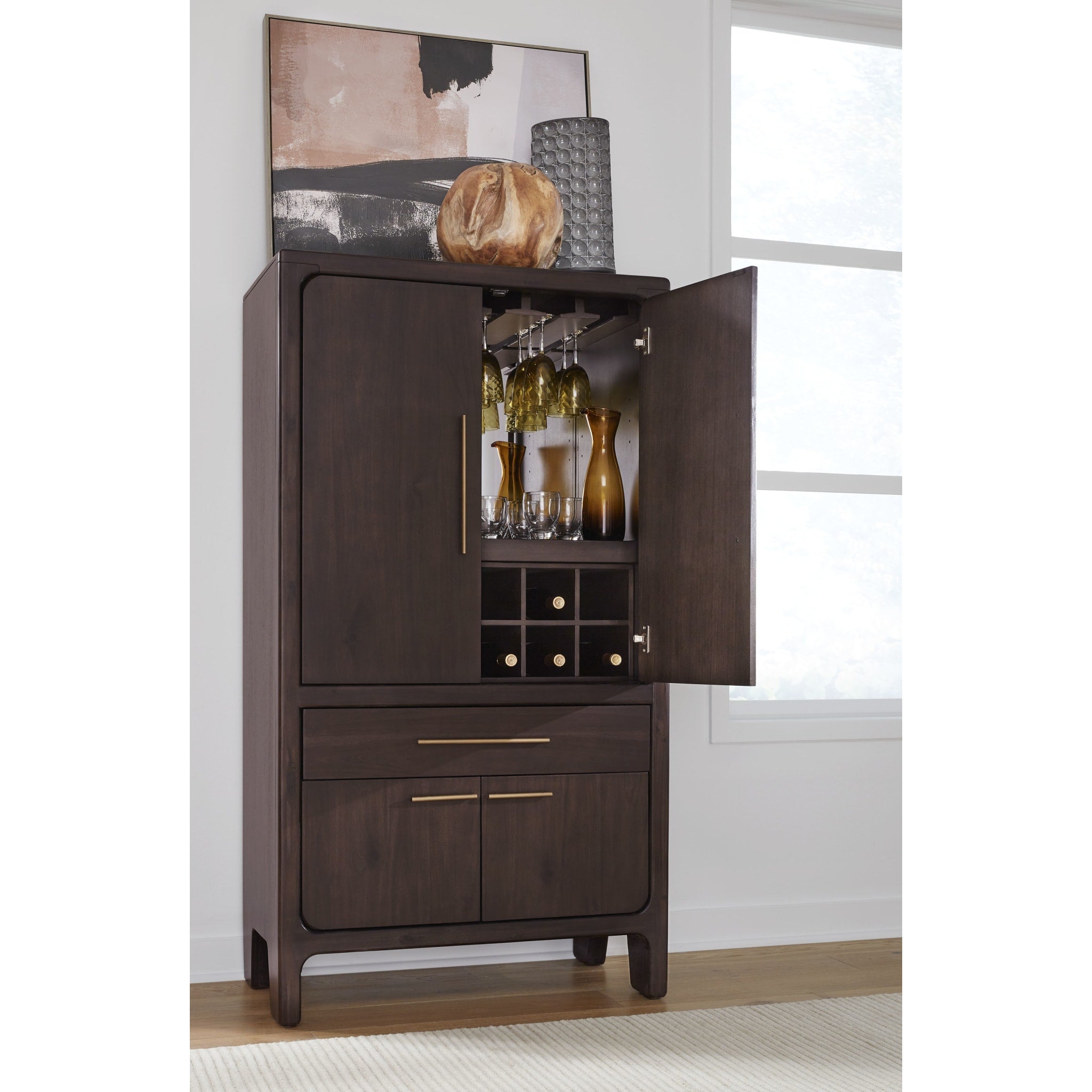 Zamba Four Door One Drawer Acacia Bar Cabinet in Jaguar