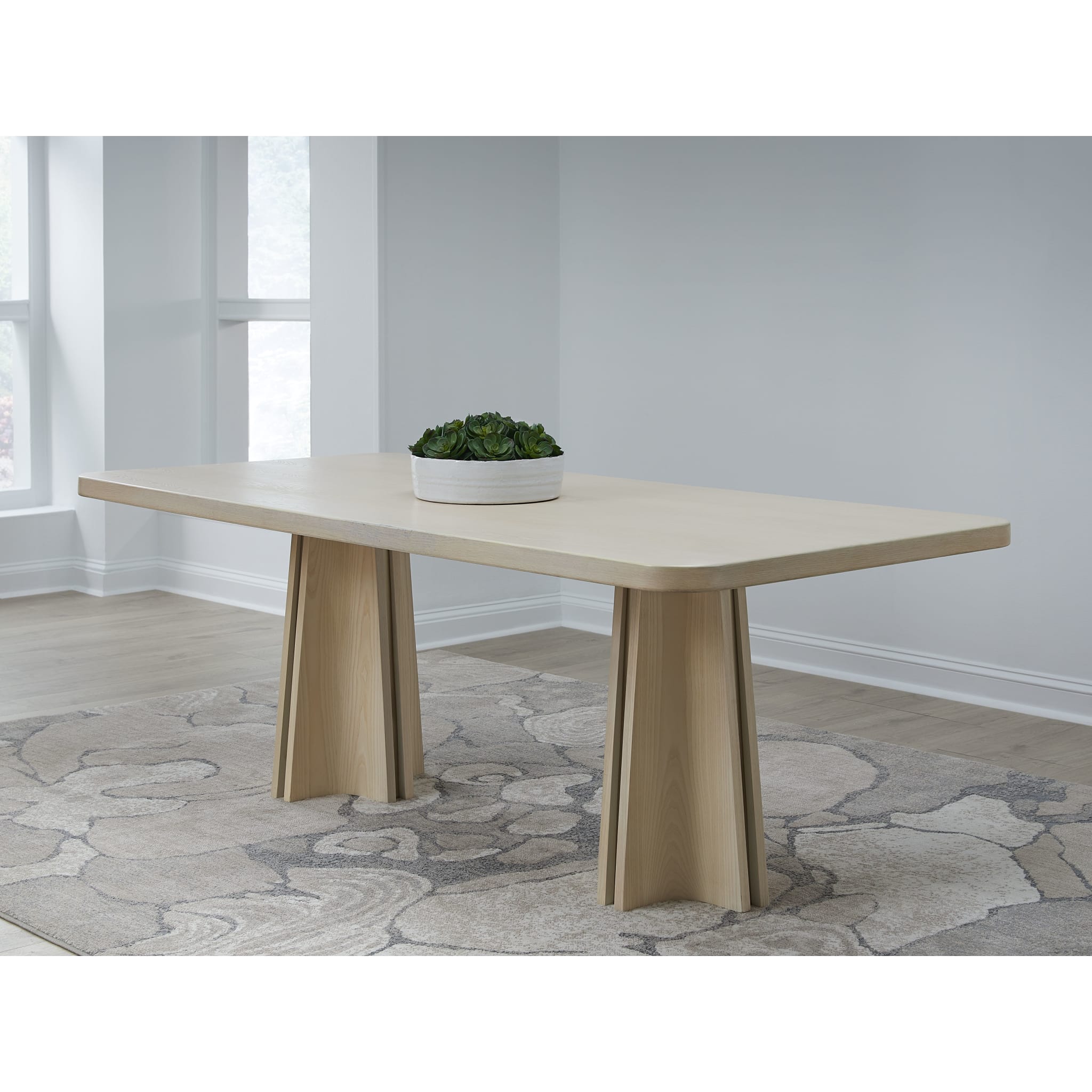 Zinnia Ash Wood Double Pedestal Dining Table in White Sand