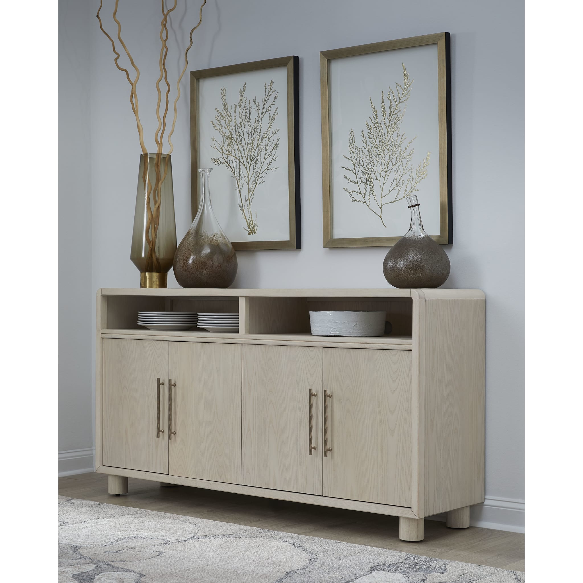 Zinnia Four Door Two Shelf Sideboard in White Sand