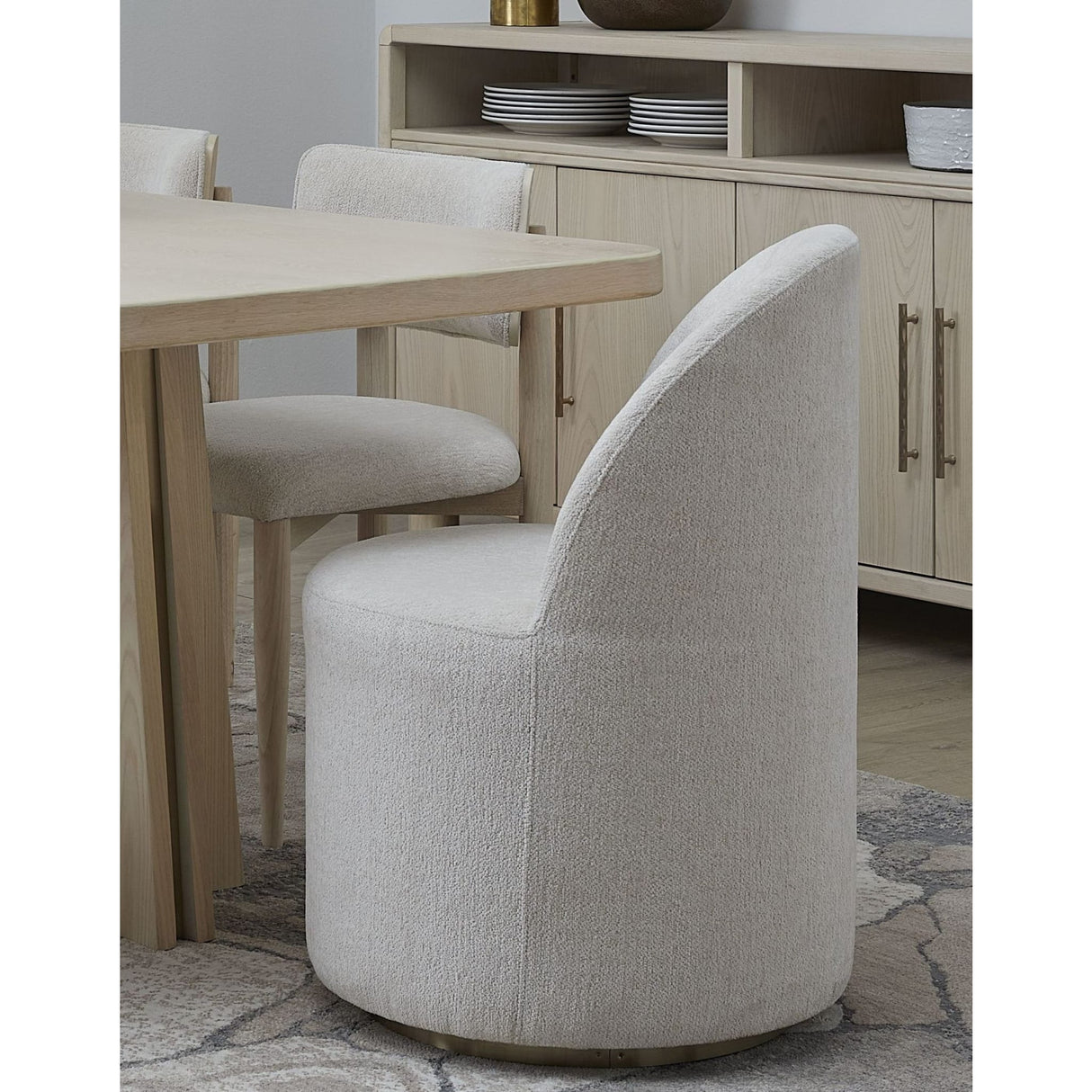 Zinnia Fully Upholstered Swivel Chair in Dune Chenille