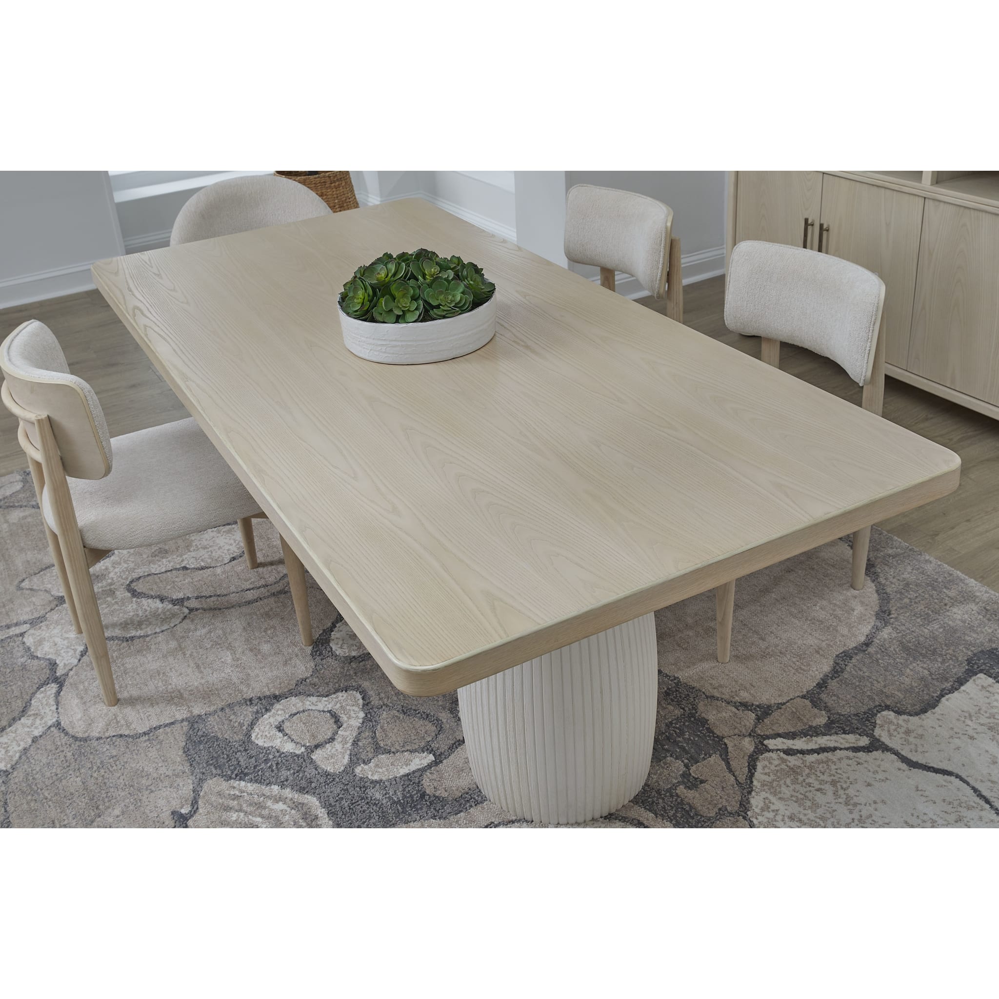 Zinnia Plaster Base Wood Top Dining Table in White Sand and Ivory