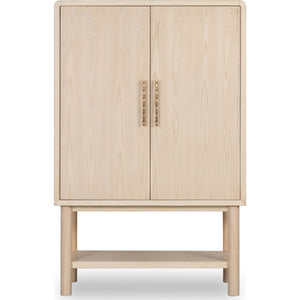 Zinnia Two Door Ash Wood Bar Cabinet in White Sand