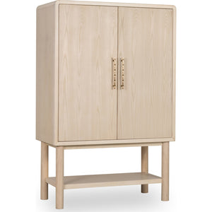 Zinnia Two Door Ash Wood Bar Cabinet in White Sand