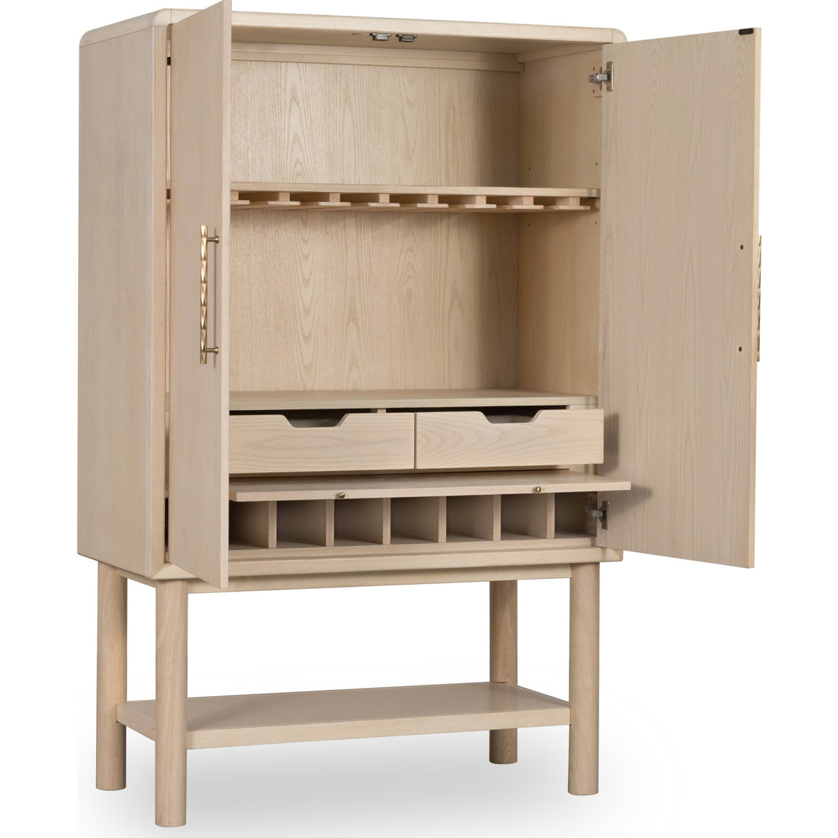 Zinnia Two Door Ash Wood Bar Cabinet in White Sand