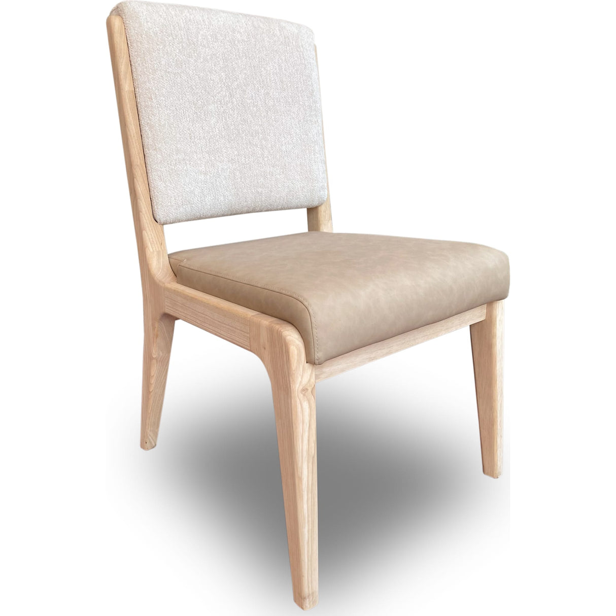 Zinnia Upholstered Dining Chair in White Sand, Buttermilk Leather and Dune Chenille