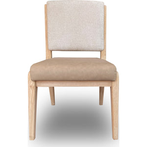 Zinnia Upholstered Dining Chair in White Sand, Buttermilk Leather and Dune Chenille