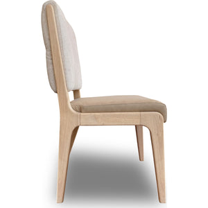 Zinnia Upholstered Dining Chair in White Sand, Buttermilk Leather and Dune Chenille