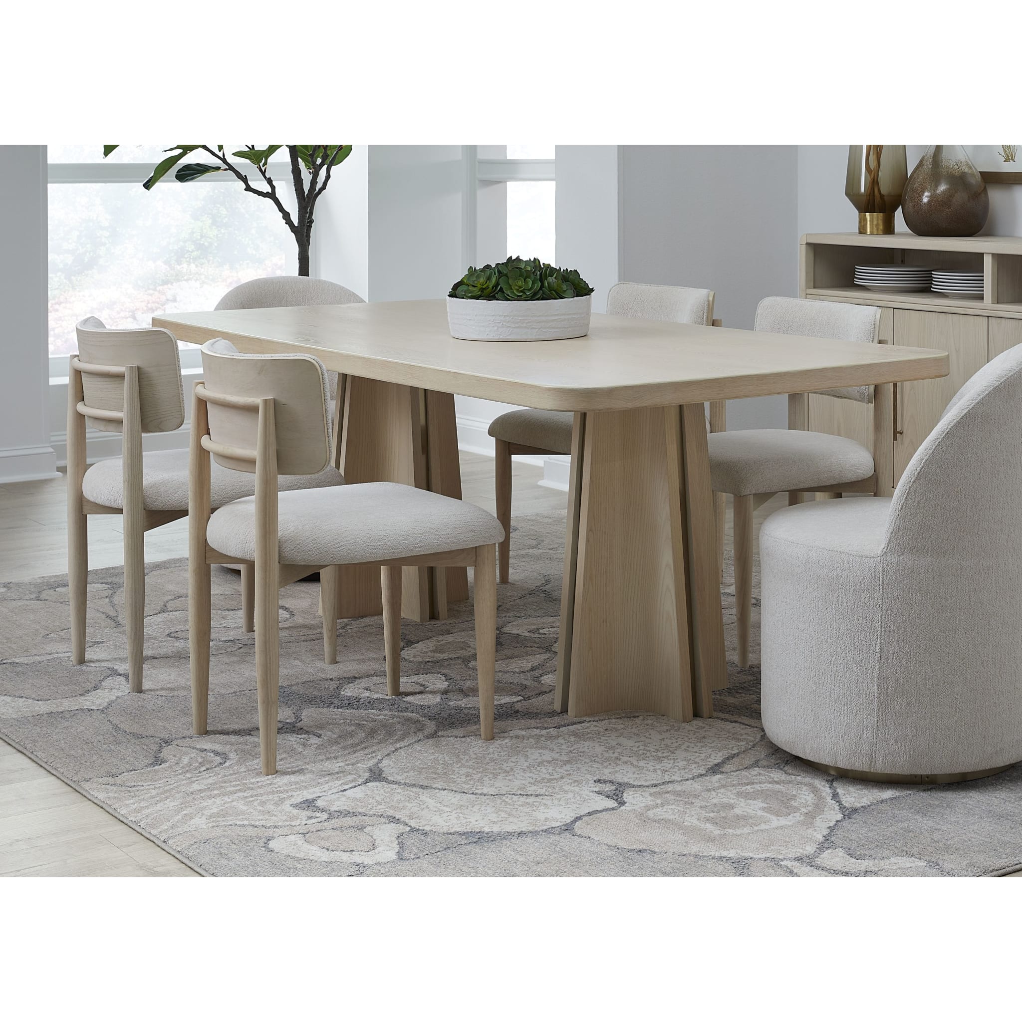 Zinnia Wood Back Dining Chair in White Sand and Dune Chenille