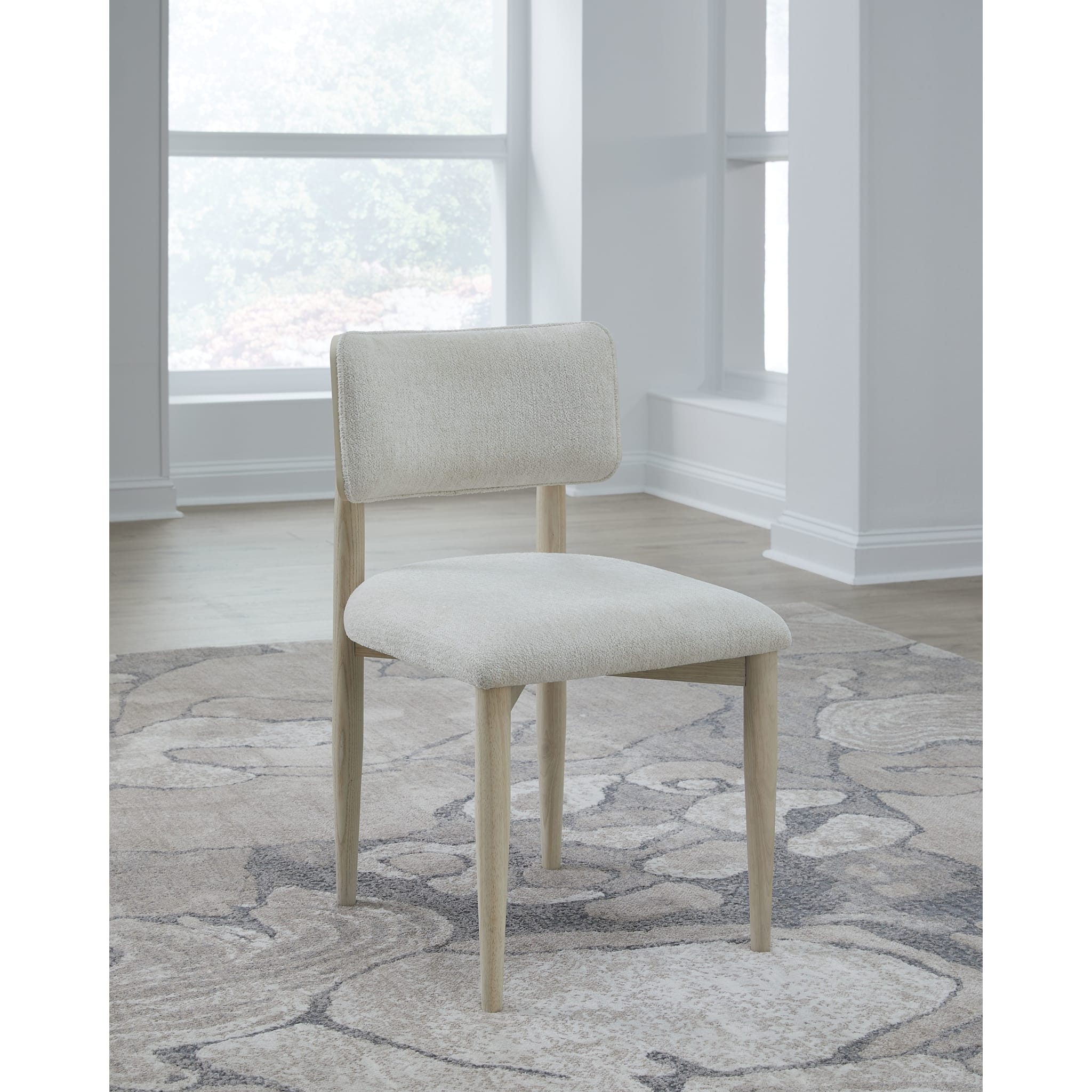 Zinnia Wood Back Dining Chair in White Sand and Dune Chenille