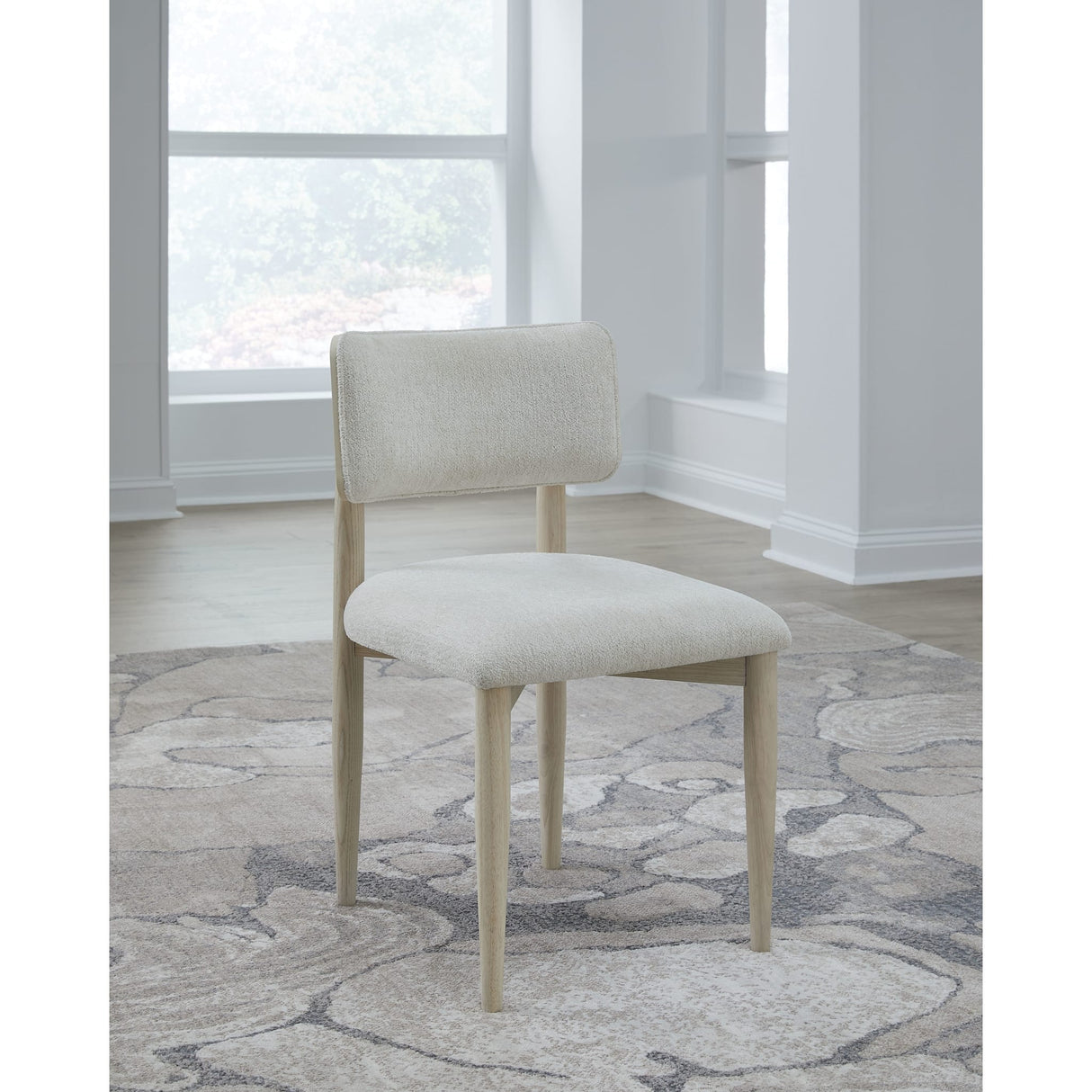 Zinnia Wood Back Dining Chair in White Sand and Dune Chenille