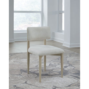 Zinnia Wood Back Dining Chair in White Sand and Dune Chenille