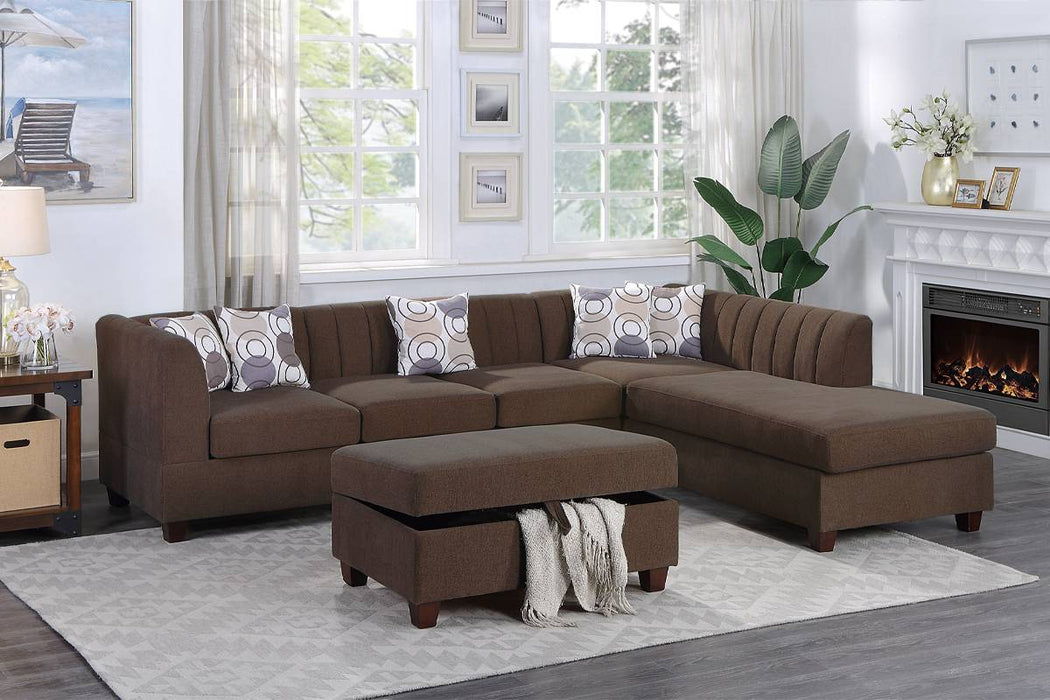 3-Piece Sectional with Reversible Chaise & Ottoman - Chocolate