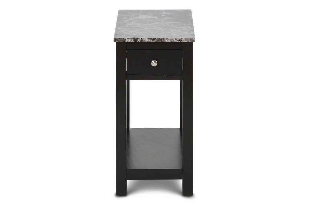 NOAH END TABLE WITH DRAWER-BLACK W/ FAUX MARBLE TOP